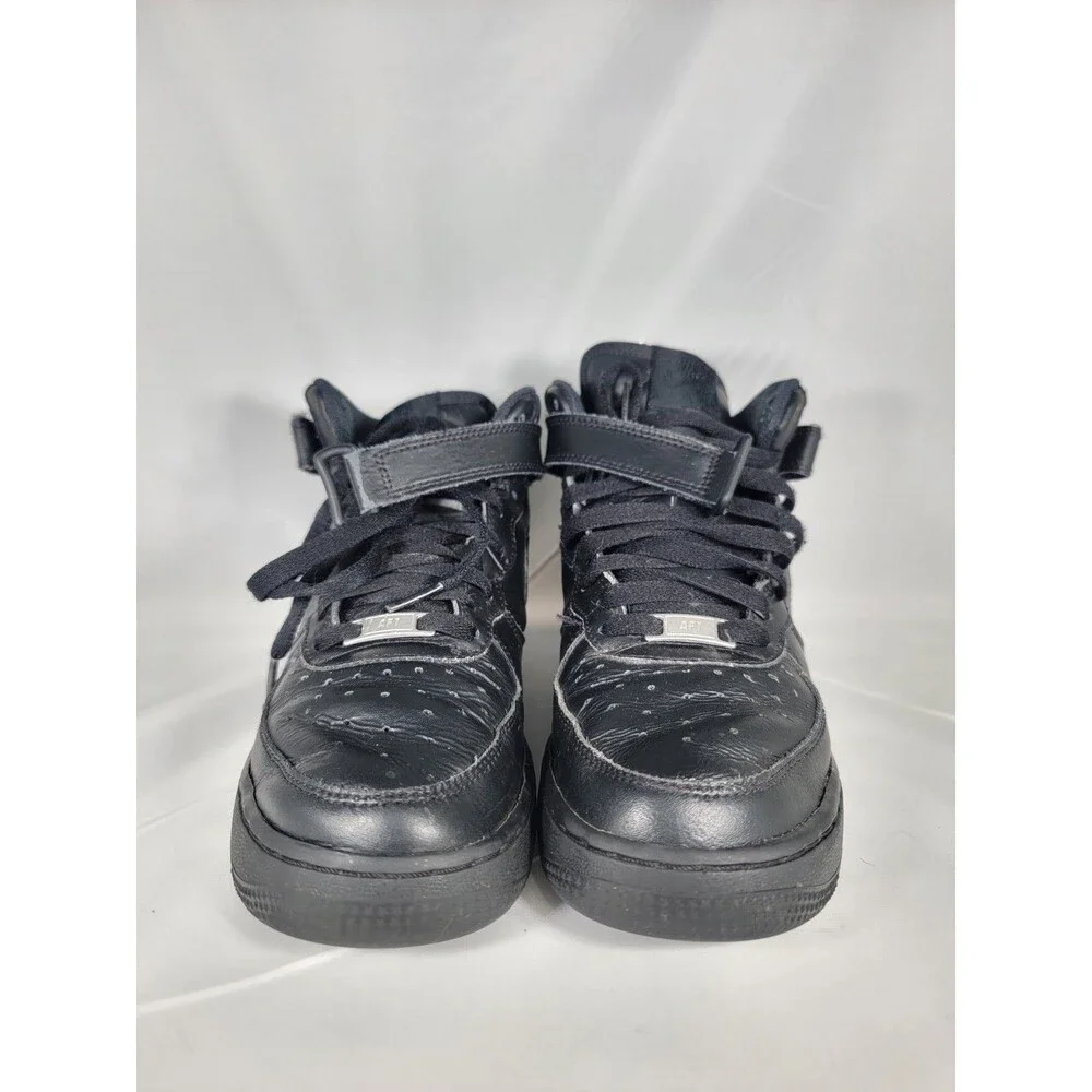 Nike Air Force 1 Mid LE Triple Black Leather Sneakers 314195-004 Mens 6.5Y 8W
